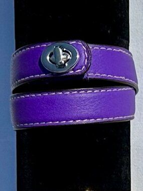 COACH Purple Leather Double Wrap Bracelet with Silver Turnlock